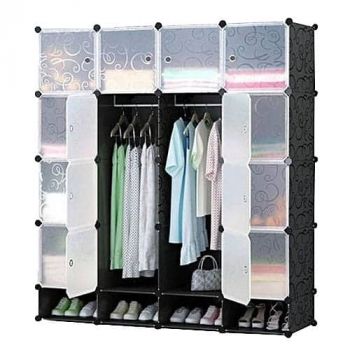 16 Portable Plastic Cube Wardrobe with Shoe Rack - Black/White