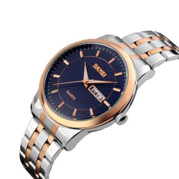 Skmei 9119 Analog Date Display Quartz Stainless Steel Chain Watch-Blue