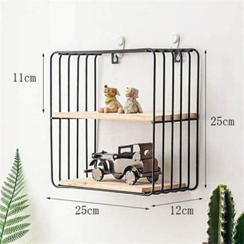 Square Metallic wood Wall Shelf Decoration Flower pot Stand 