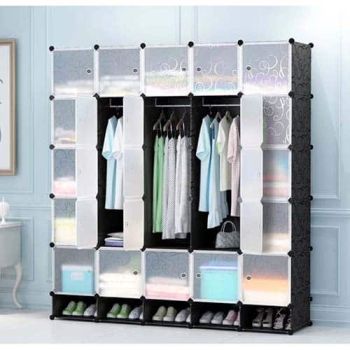 25 Cubes Plastic Wardrobe with 5 Shoe Rack - Black/White