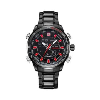 NaviForce 9093 Led Display Analogue digital Men's Stainless  Chain watch