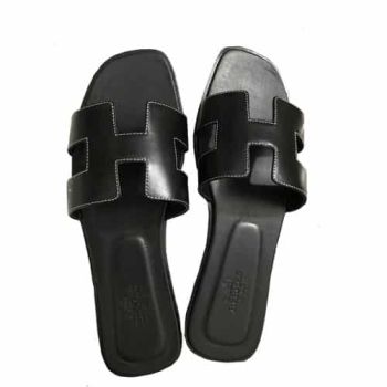 Hermes Slippers Ladies Slip-On Sandals -Black
