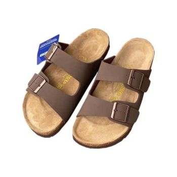 Birkenstock Arizona Leather Slippers- Brown