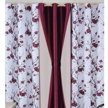 Curtains High Quality Windows Curtains with Model Design-3in1-wine