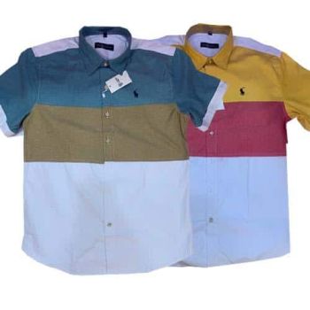 Polo Linen Shirt -Green /white 2pcs