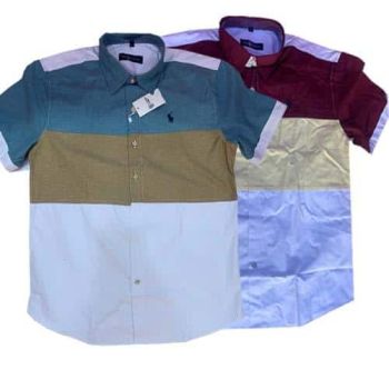 Polo Linen Shirt -wine/white 2pcs