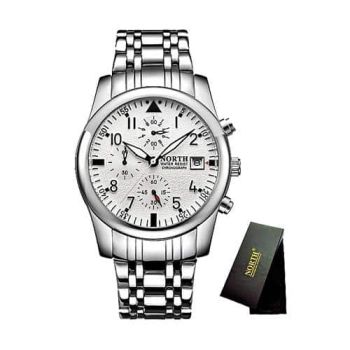 North Chronograph Stainless Analog Quartz Men Casual watch with Date-Silver