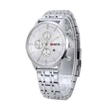 North N-6008 Stainless Analog Quartz Men Casual watch with Date-Silver