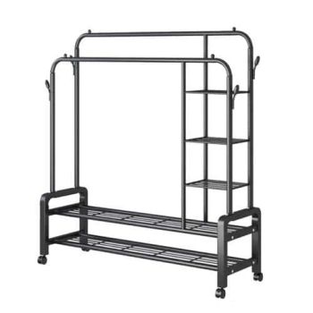 Clothes Hanger-Double Bar Clothes Hanger with 2 Tier Shoe Rack 