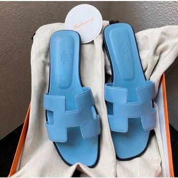 Hermes Slippers Ladies Slip-On Sandals -Light Blue 