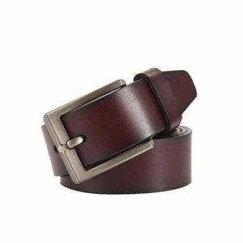 Leather Men's Belt with - Brown