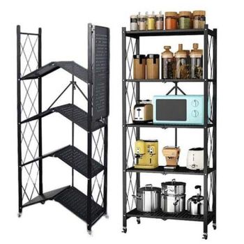 Foldable Metal Multi-purpose Storage Rack with Wheel-5 Layers