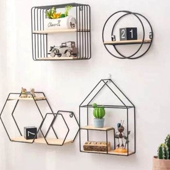 Metal Floating Black Living Room Corner Wall Shelf