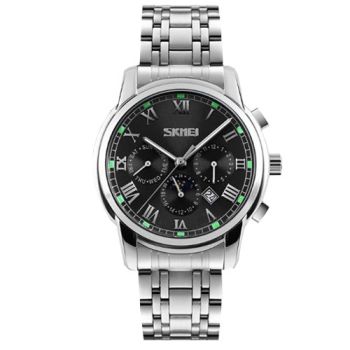  Skmei 9121 Chronograph Stainless Steel Business Men's Luxury WristWatch-Black