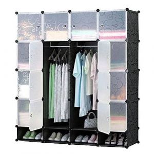 16 Portable Plastic Cube Wardrobe with Shoe Rack - Black/White