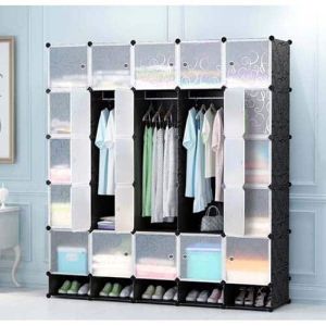 25 Cubes Plastic Wardrobe with 5 Shoe Rack - Black/White